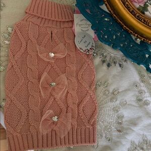 Pink Knit Dog Sweater with Bows